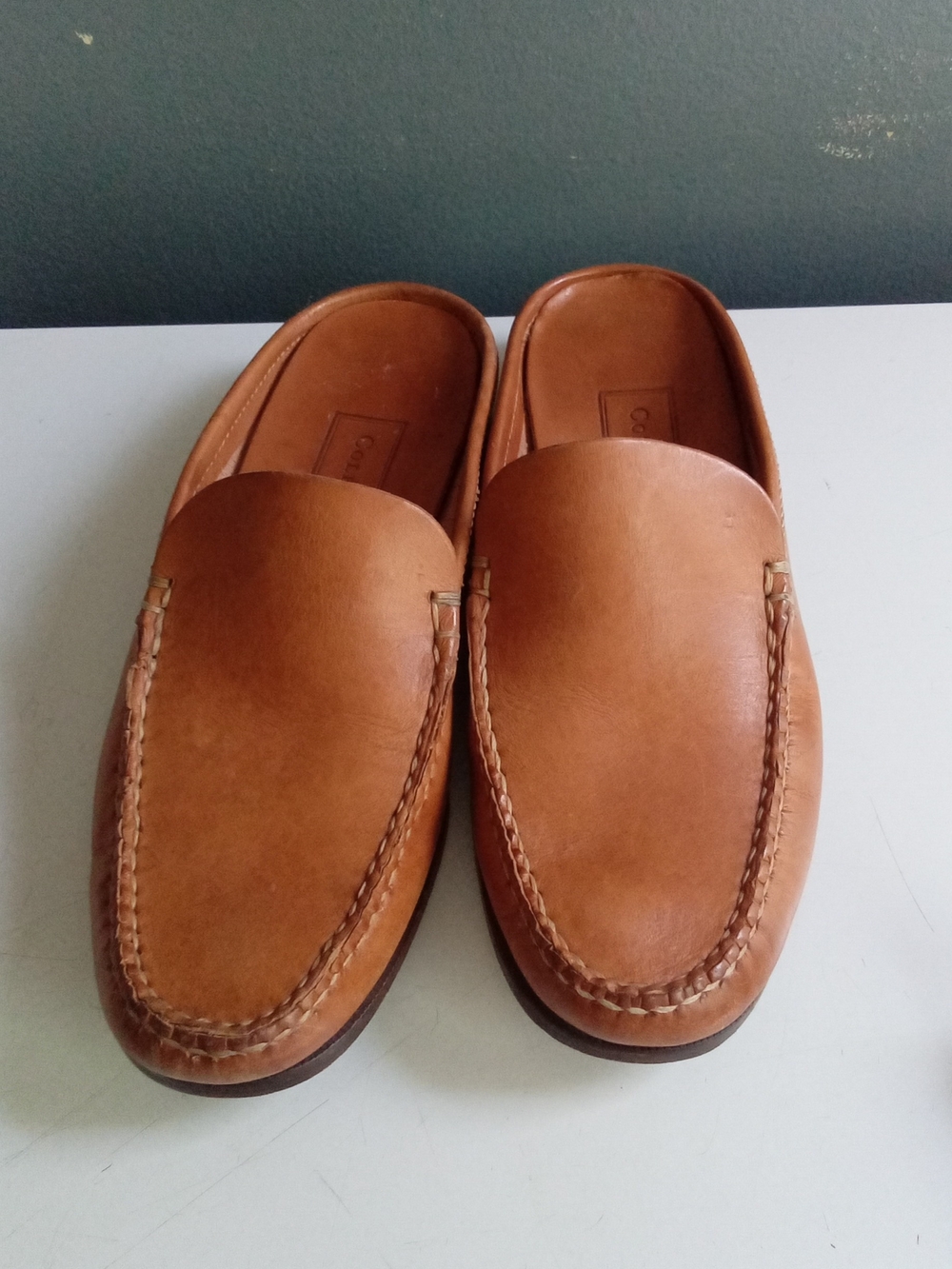 Cole Haan Country Kids Tan Leather Moc Toe Mule Loafers Slip On Shoes